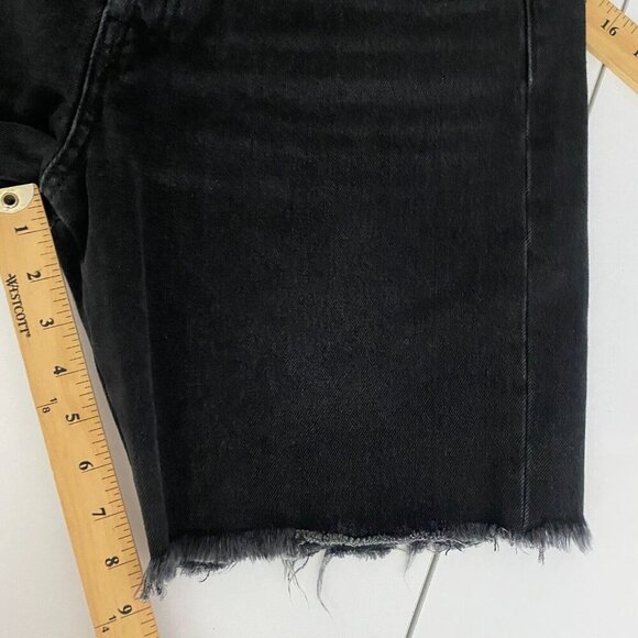 Zara Retro Cycling Shorts Womens Size 32 Cutoff Denim Bermuda Black Button Fly - Picture 11 of 12